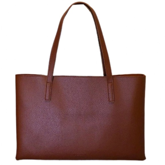 VINCE CAMUTO Tumbled Brown Black Stripe Vegan Leather File Briefcase Tote Bag - Picture 3 of 15